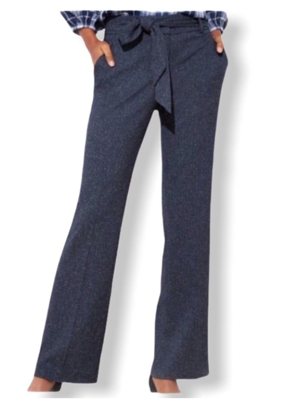 LOFT Julie Tweed Belted Trousers slate gray 14 TALL
